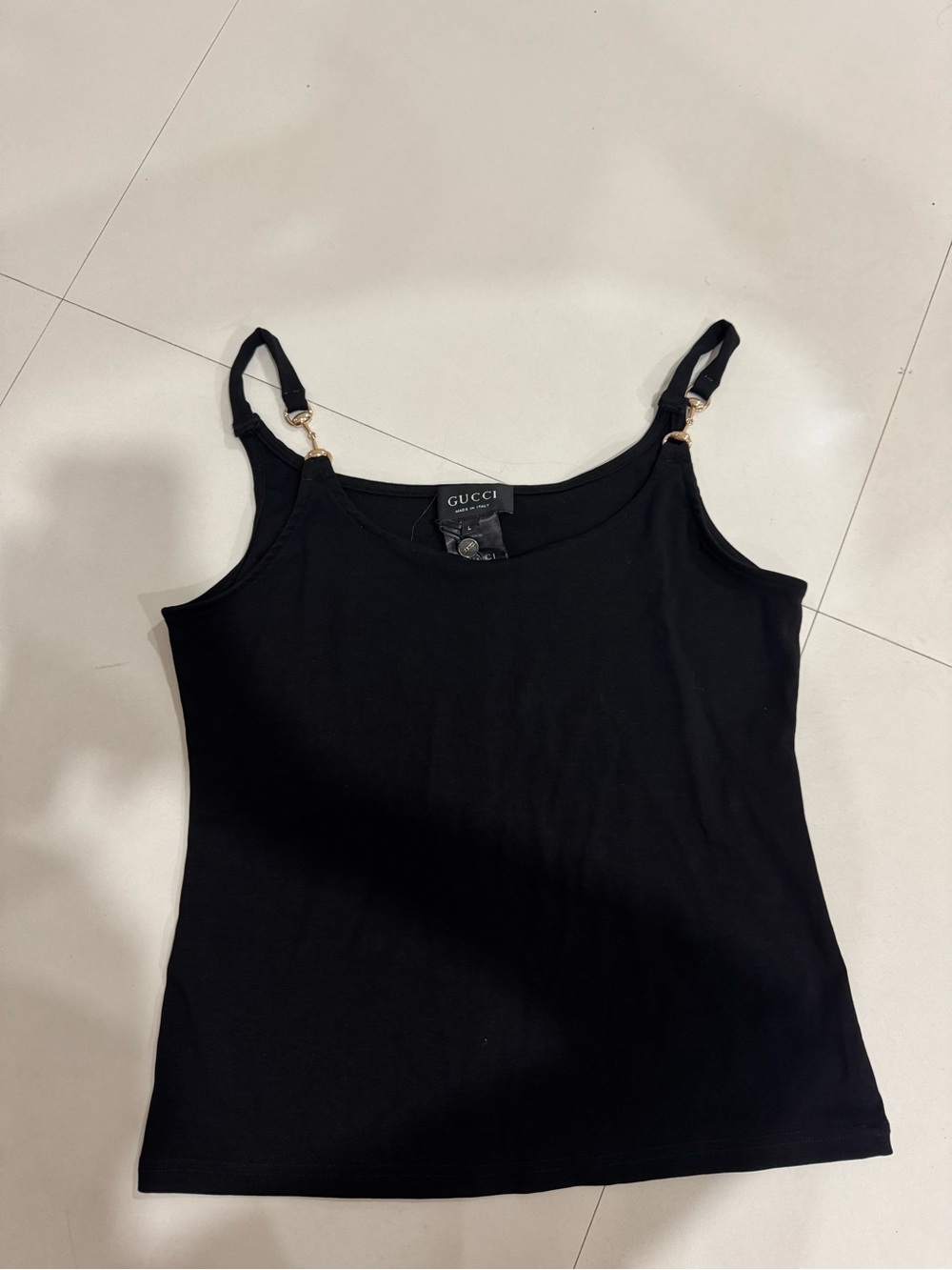 Gucci Black Slim Tank Top with Gold Hardware Straps
